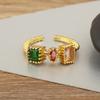 Nidin Hot Sale Personality Design Inlaid Colorful Zircon Open Rings Adjustable For Women Irregular Punk Style Finger Jewelry