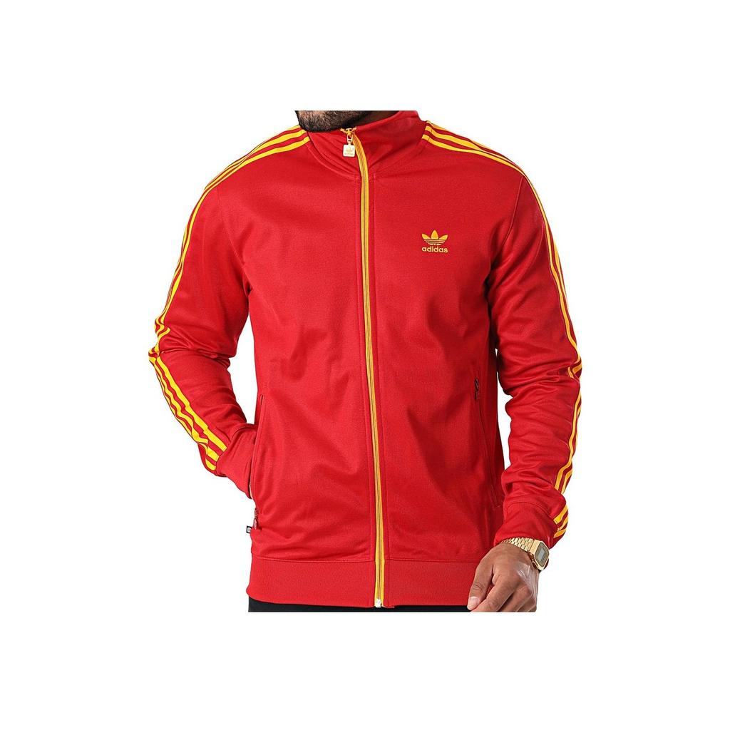 Adidas Originals Trefoil Fb Nations Tt Pruhovaný Potisk Logo Zapínací Bunda se Stojáčkem Pánská Bunda Červená HK7407