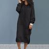 Women Sweatshirt Midi Dress Hooded Long Sleeve Streetwear Solid Color Front Pocket Side Split Drawstring Hem