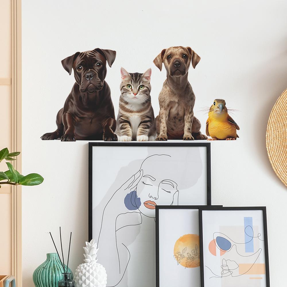 Cartoon Cute Cat Dog Door Wall Sticker Self-Adhesive for Bedroom Living Room Home Decoration
