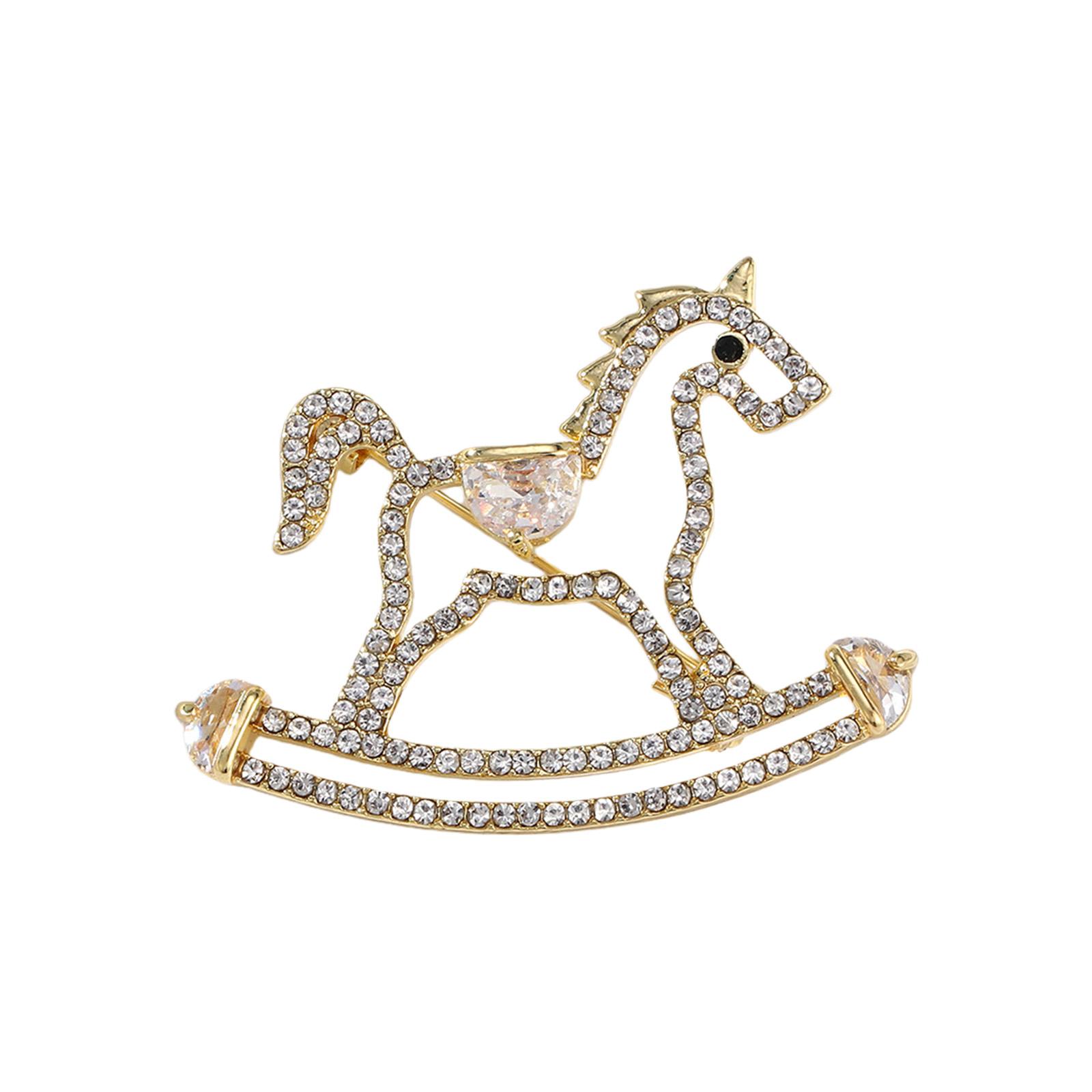 

Delicate Golden Horse Shape Brooch Pin Lightweight Stylish Rhinestones Detail Trendy Clothing Embellishment Jewelry 1