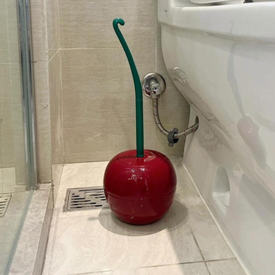 Toilet Brush Set with Base Cherry Shape Ergonomic Non-Slip Handle Bright Color Bathroom Cleaning Brush