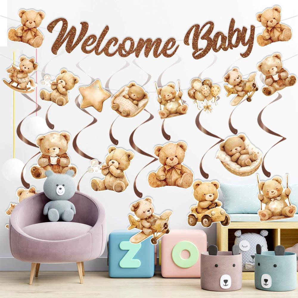 Little Bear Baby Welcome Party Decorative Banner Little Bear Spiral Baby Shower Decorative Flag Set