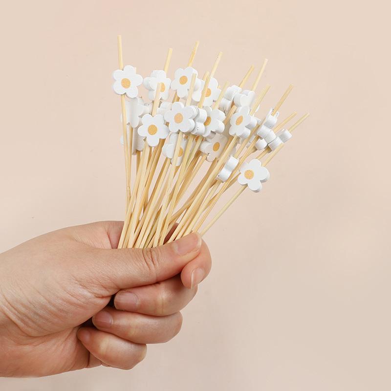 100pcs Daisy Flower Food Picks Disposable Dessert Fruit Forks Kids Birthday Party Cake Decoration Wedding Baby Shower Supplies