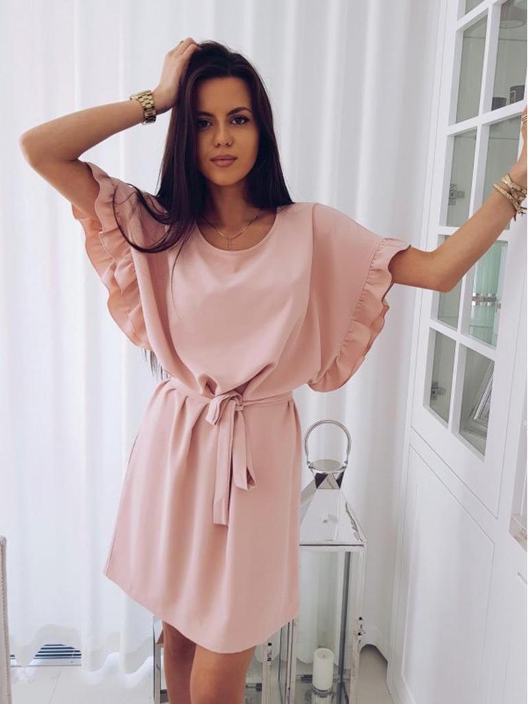 Trendy Loose Plus Size Dress with Ruffle Sleeves and Belt