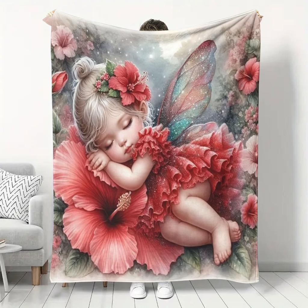 Soft & Cozy Flannel Throw Blanket with Beautiful Girl and Floral Print Design - Perfect for Couch, Bed, Office Naps, and Camping
