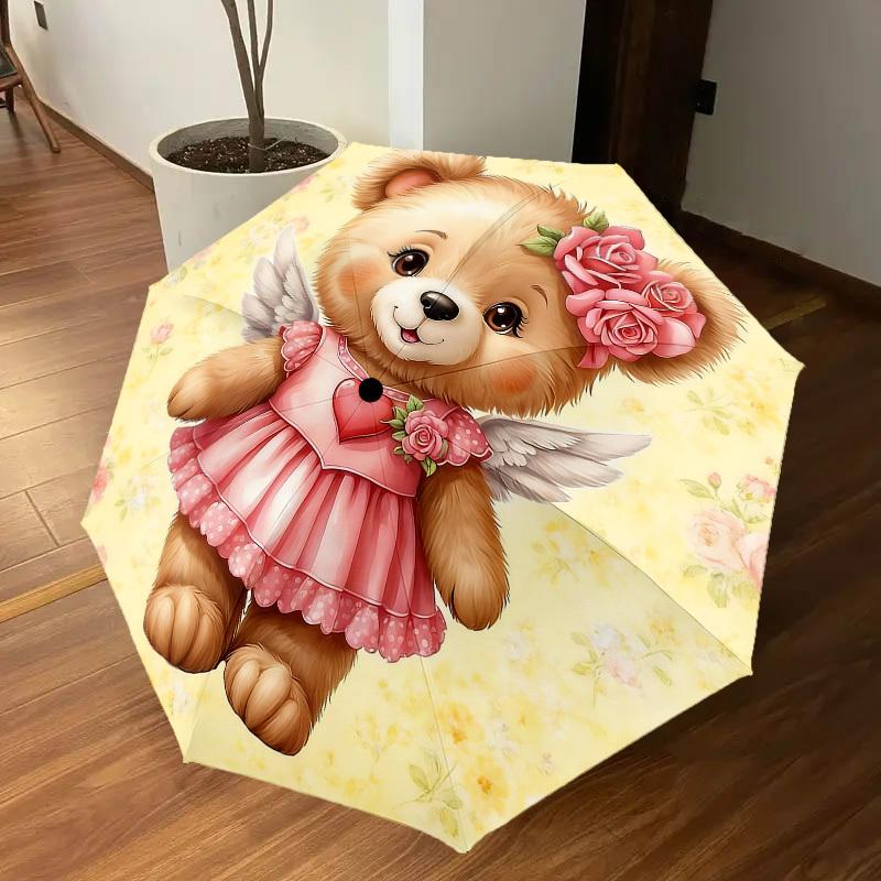 1PC Bear Flower Umbrella-9-Rib Reinforced, Automatic Open, Lightweight & Durable, Cute Fashion Accessory for Outdoor-P0790