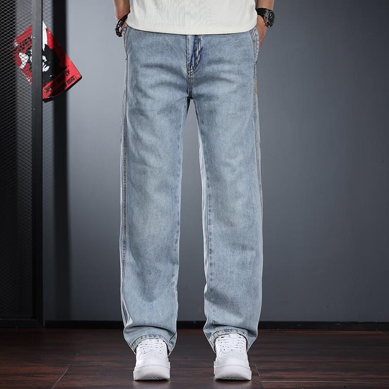 JieLeNuo Men s Retro Washed Lyocell Blend Straight Jeans 28 светло-синий