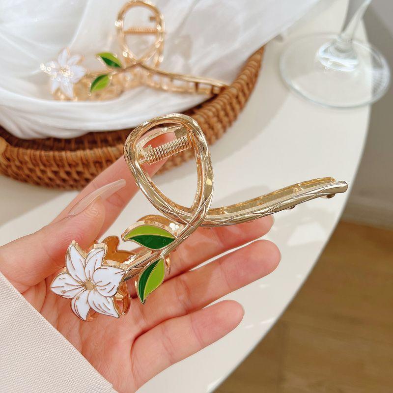 1pc  Exquisite, super immortal, high-end temperament, gardenia flower oil drop alloy shark clip hair accessory