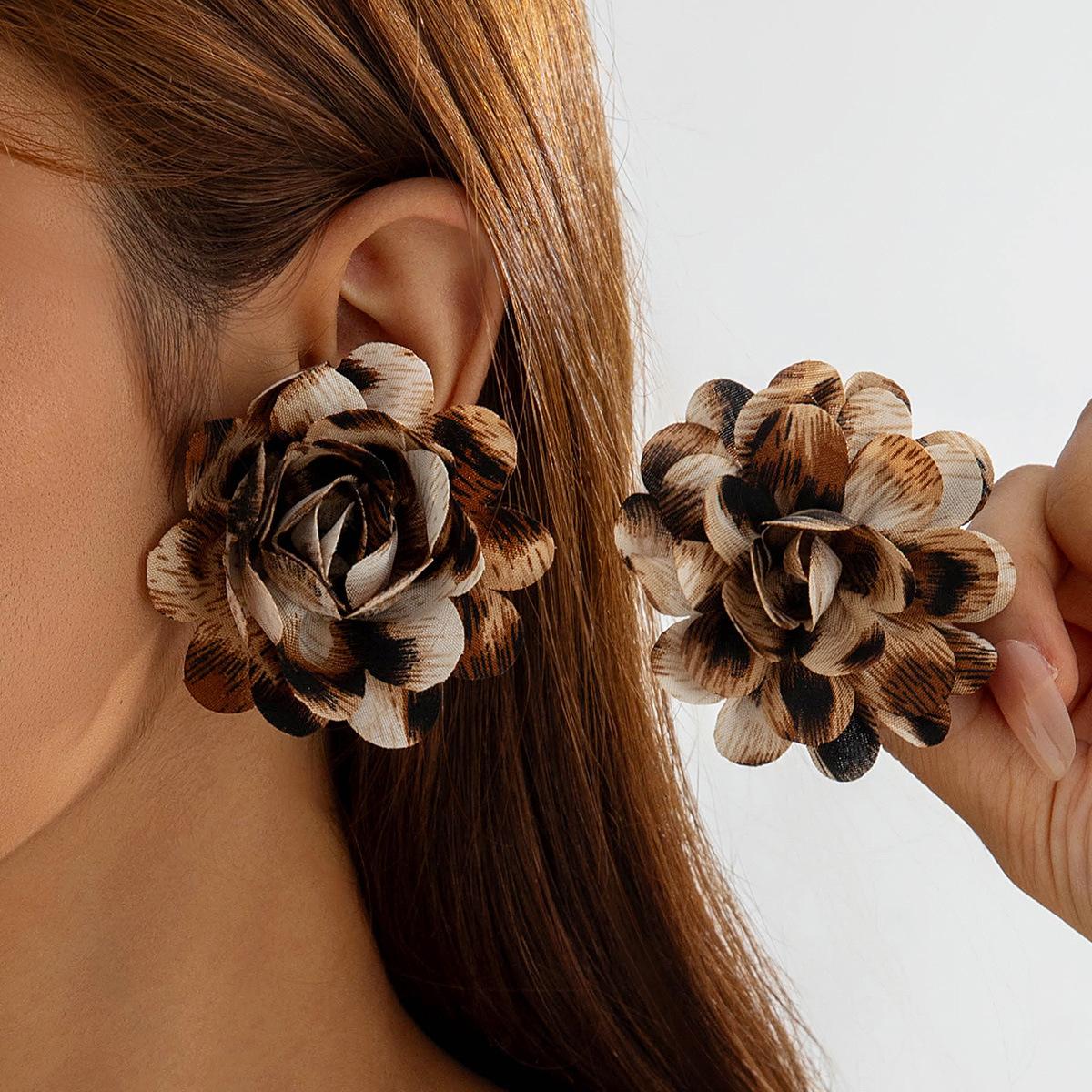 Accessories, autumn and winter fabric leopard print flower earrings, vintage earrings, earrings.