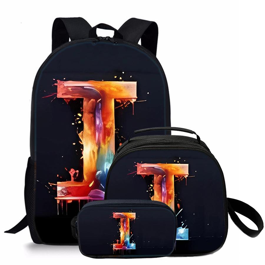 3 Pcs Set Letter Round Lunch Bags ,Pencil Bags ,School Bags For Boy/Girls Best Gifts 2D Flat Cartoon Backpack For Children