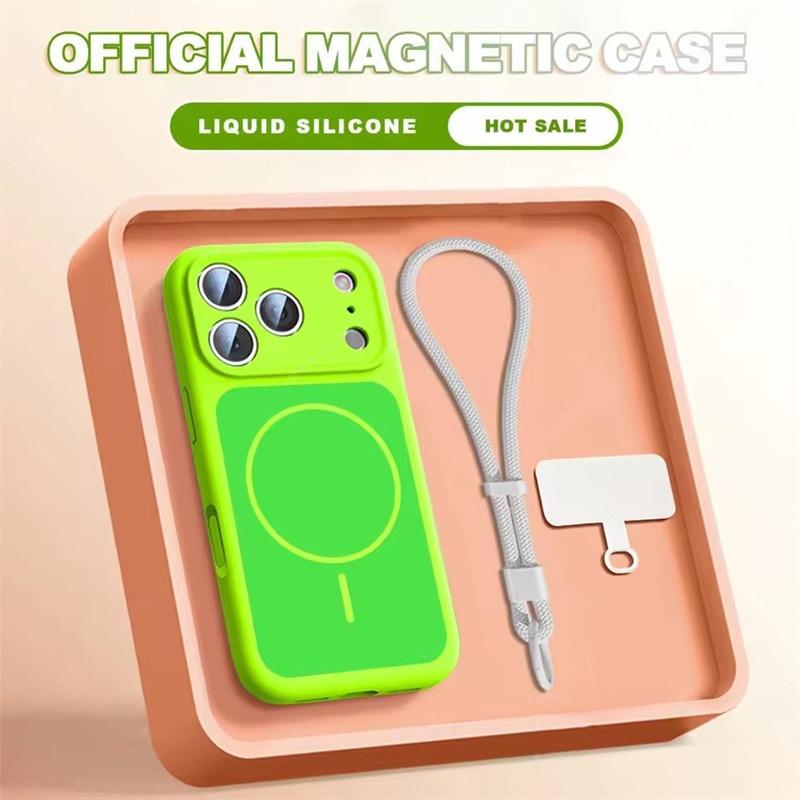 Wrist Strap Magnetic Phone Case For iPhone 17 Air 14 15 16 13 Pro Max Magsafe Liquid Lanyard Protector Cover