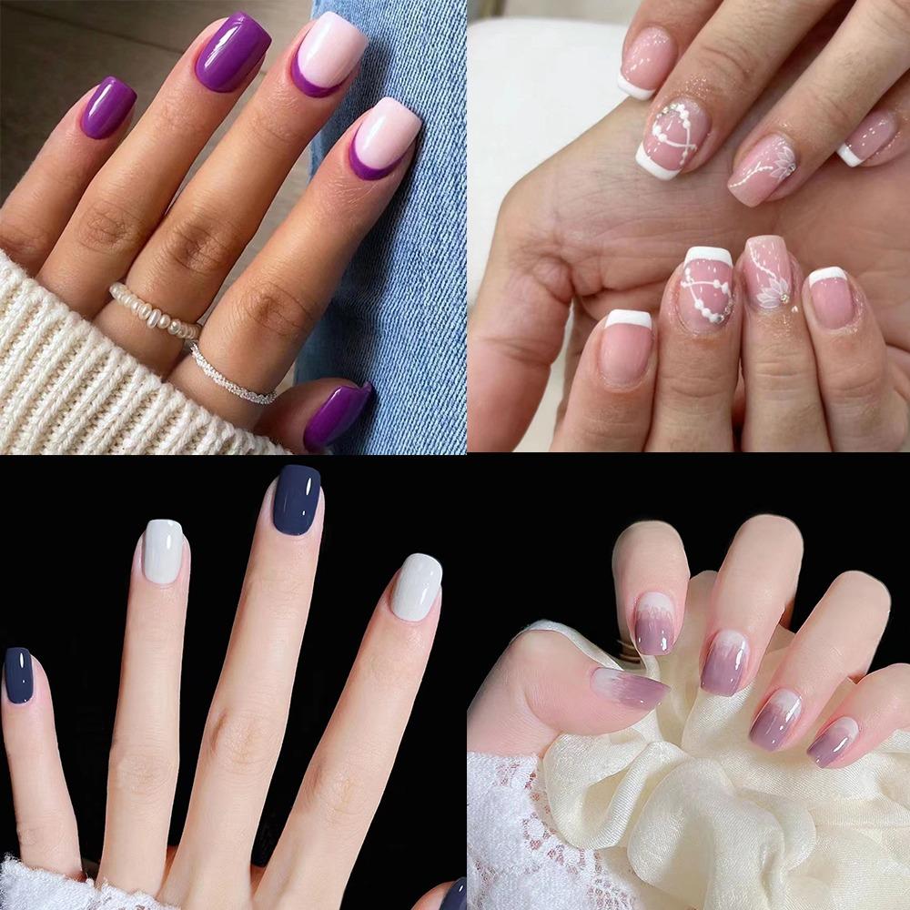 

Накладные ногти с квадратной головкой, носимый маникюрный пресс для ногтей, модные французские накладные ногти для девочек