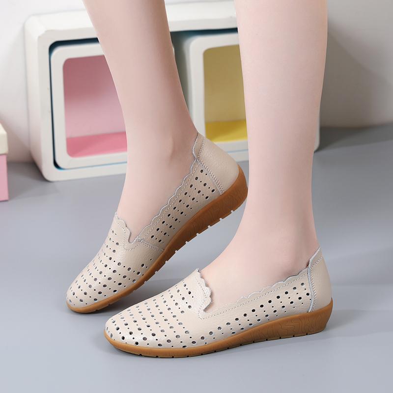 Damen Mokassins Fahrschuhe Lässige Slipper Loafer Damen Minimalistische Ballerinas Weiche Sommer Lochmuster Laufschuhe für Mutter