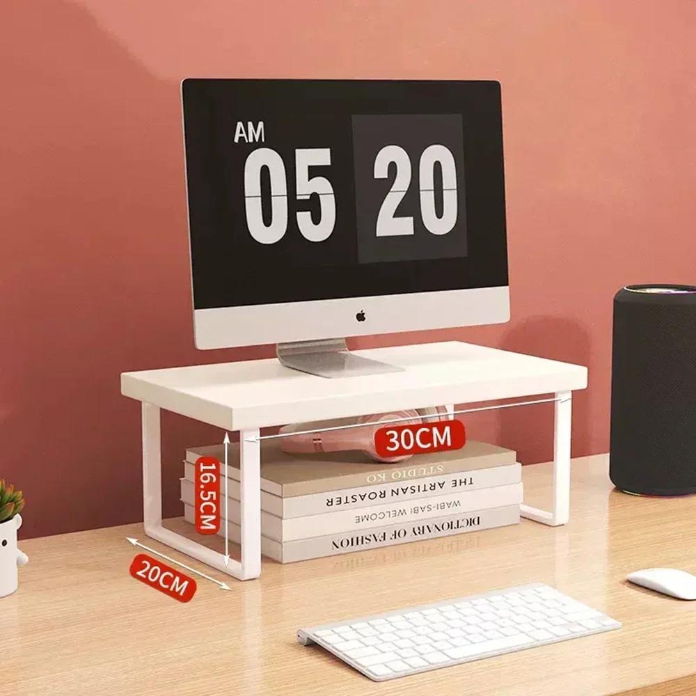 Office Desktop Computer Stand Rack Bracket Raised Shelf Laptop Monitor Wooden Table Home Storage Holders Utility Accessories