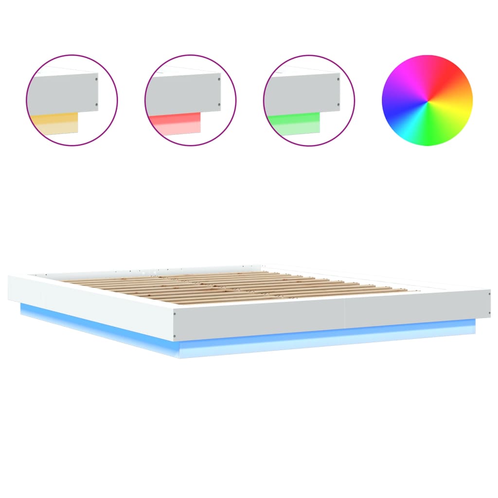 Vidaxl Rama Łóżka Z Led, Biała, 150X200 Cm, Materiał Drewnopochodny