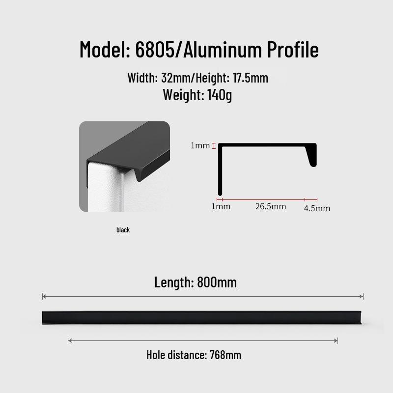 Modern Minimalist Black Invisible Handle for Cabinet Doors and Drawers