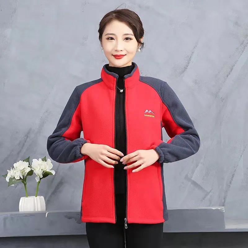 2024 Spring & Autumn Plus Size Fleece Jacket for Middle-aged & Elderly Women, Thickened Casual Cardigan for Moms