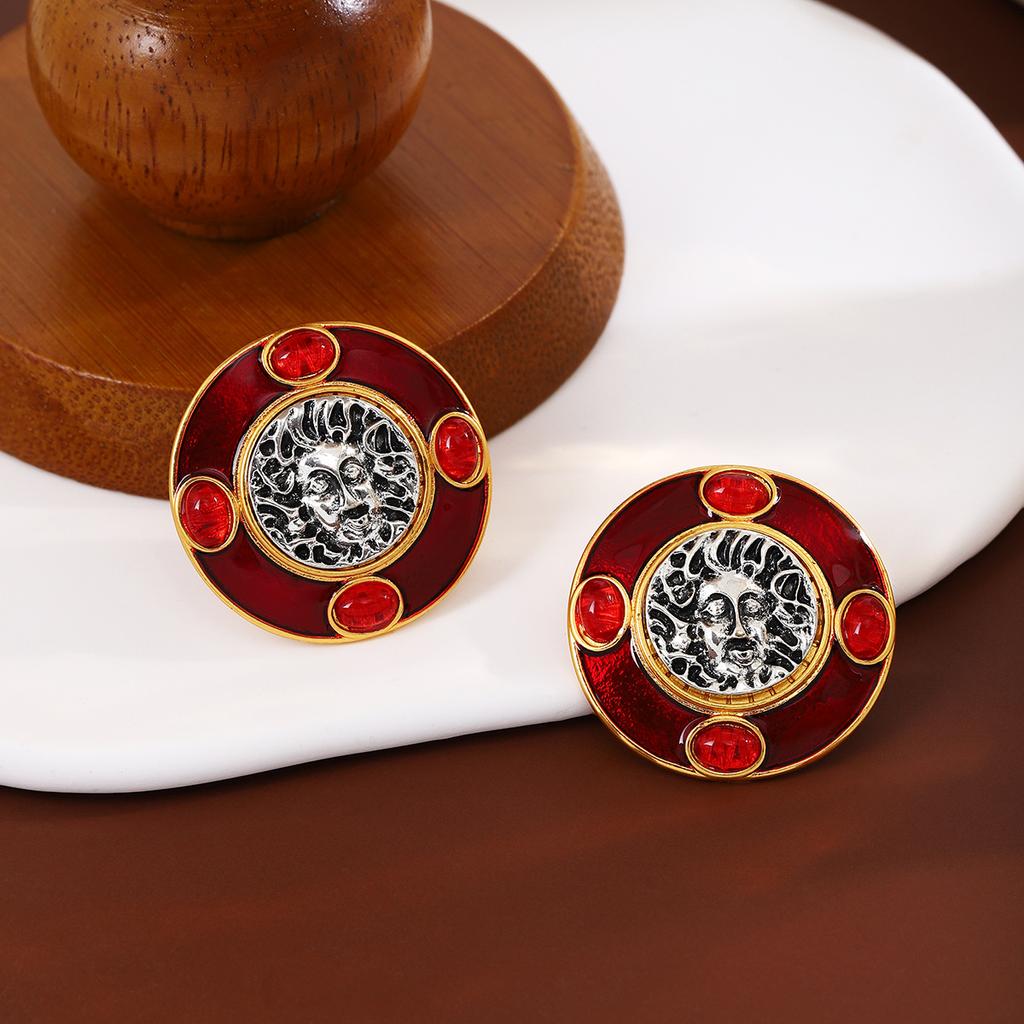 Vintage Geometric Oil Drop Earrings in Round Shape, Simple and Retro