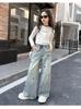 Girls' Spring 2025 Embroidered Butterfly Wide Leg Jeans - Korean Style Straight Leg Denim for Older Children