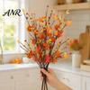 Thanksgiving Table Decorations 19.7Inch Artificial Berries Maple Leaf Pumpkin Floral Stems, Fall Branches Retro Orange Yellow Silk Flowers for Autumn