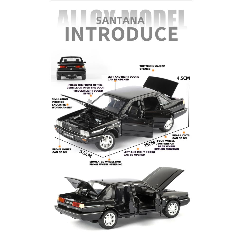 1/32 Volkswagen Santana Alloy Metal Diecast Model Car Classic Sentiment Collections Decorative Ornaments Birthday Gifts with Boy