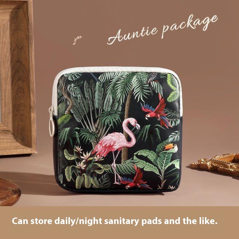 

Creative Pvc Sanitary Pads Bag Floral Print Large Capacity Multipurpose Coin Purse Portable Cosmetic Storage Bag
