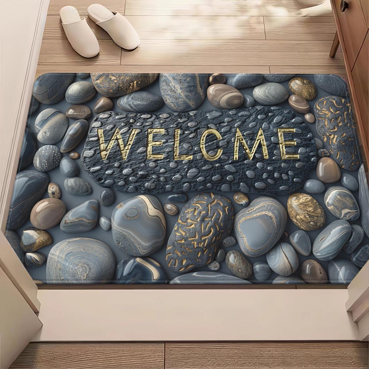 

1pc Welcome Stones Art Doormat Non-Slip Absorbent Microfiber Rug for Bathroom Living Room Outdoor 40x60cm 40x60cm