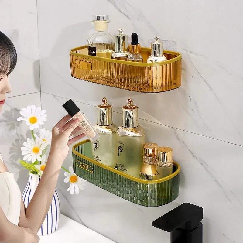 Punch-free Bathroom Shelf Shelves Wall Mounted Shampoo Storage Rack For Kitchen Holder Square Acrylic Bath Organizer Accessories
