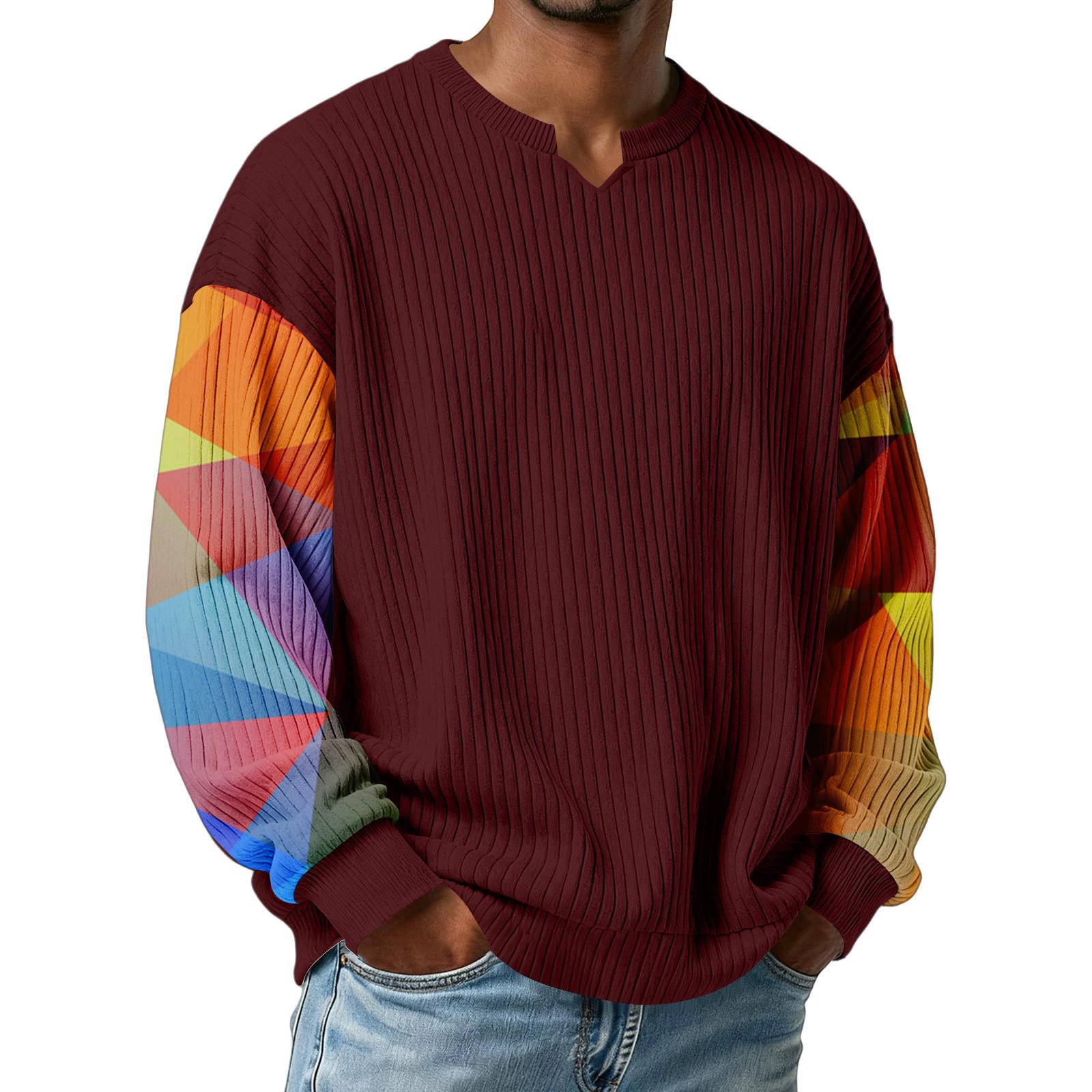 

Men s Camouflage Stylish V-Neck Ribbed Textured Long-Sleeve T-Shirt XL винний