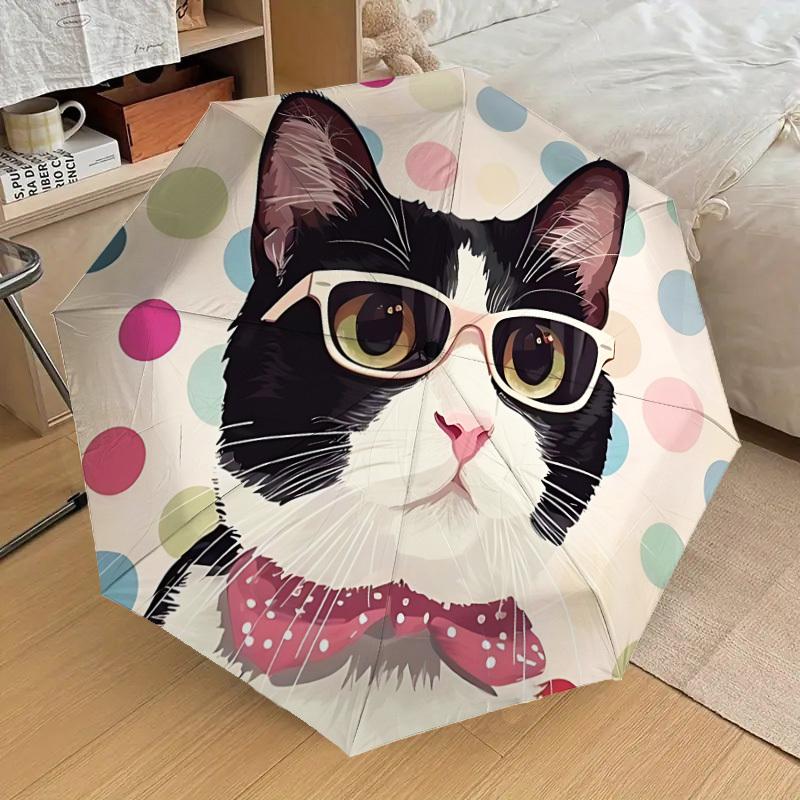 

1pc Cat Glasses, Polka Dot Automatic Folding Umbrella, 8 Ribs Iron Frame, Suitable for Outdoor Travel and Daily Use yy251120220