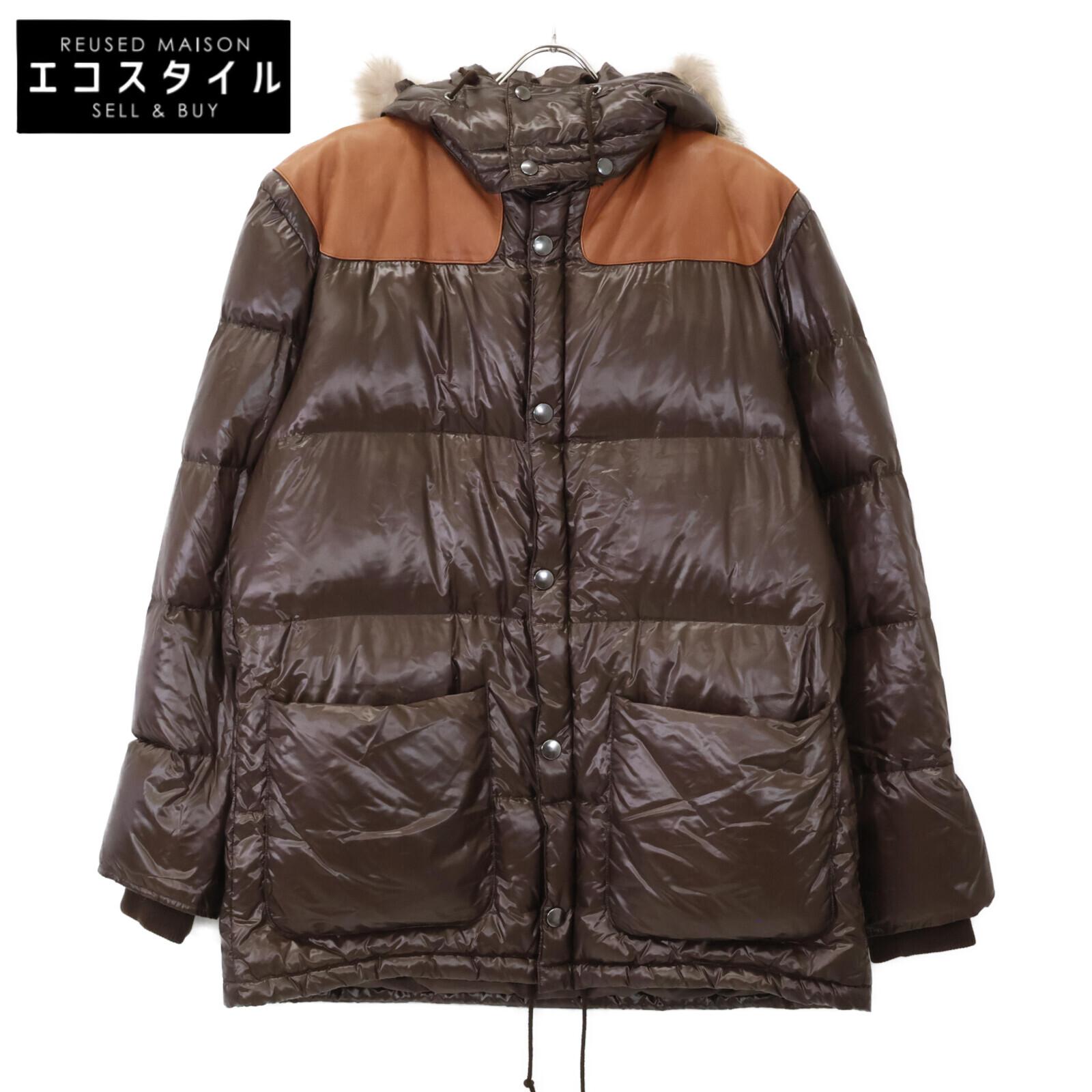 

PS Paul Smith Коричневое 213338 меховой капюшон кожаные вставки пуховик пальто XL КоричневыйБ/у