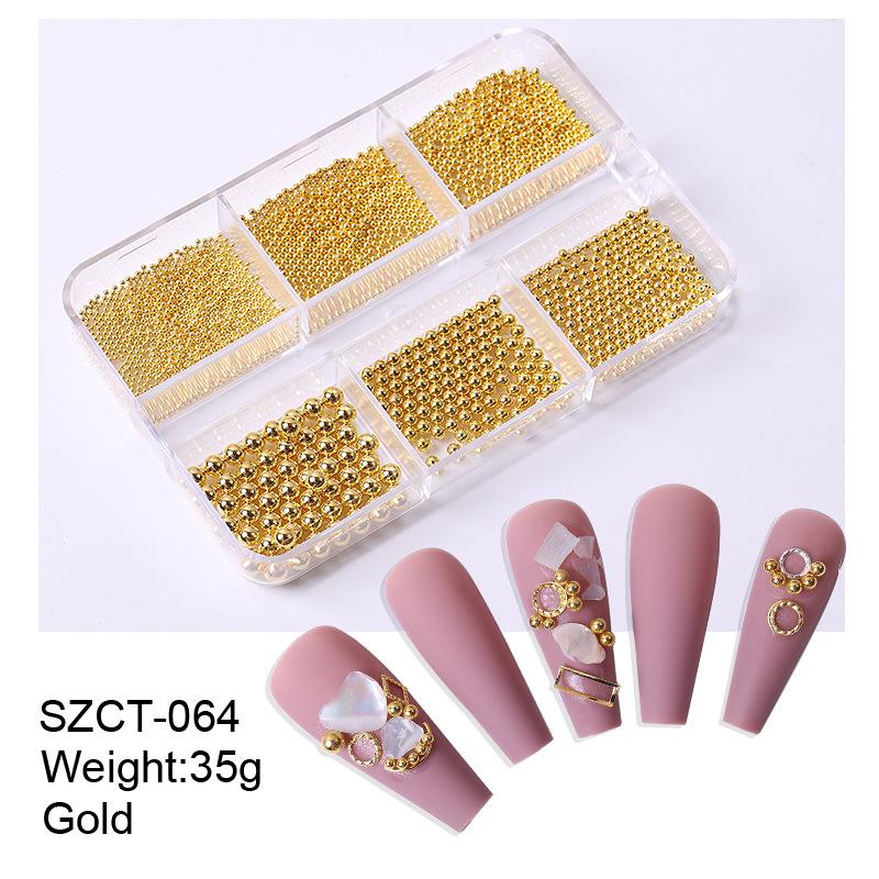 6Gird/Box 0.8-3mm Mini Steel Ball Nail Caviars Alloy Charm Nail Art Rhinestones Jewelry Micro Stainless Beads Stud DIY Nail Tool
