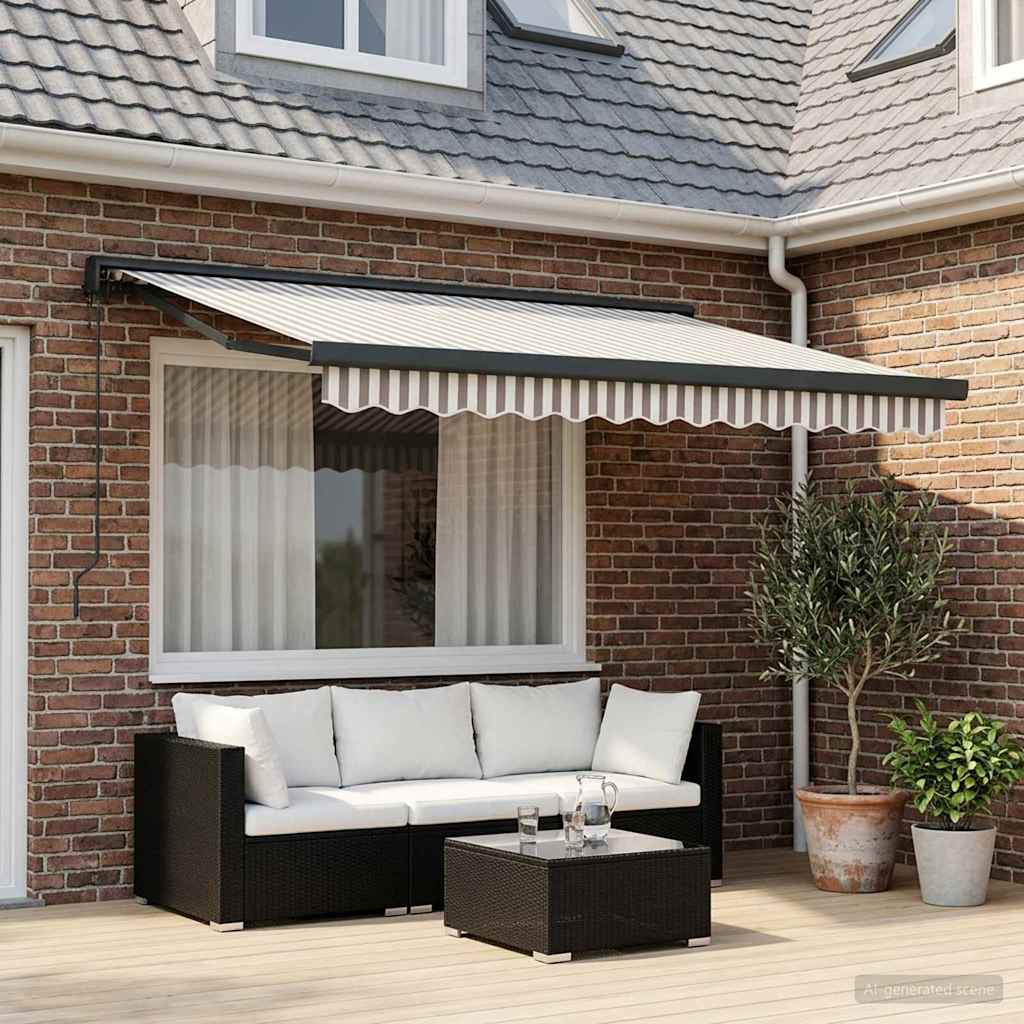 Retractable Awning Light Grey and White 300 X 250 Cm