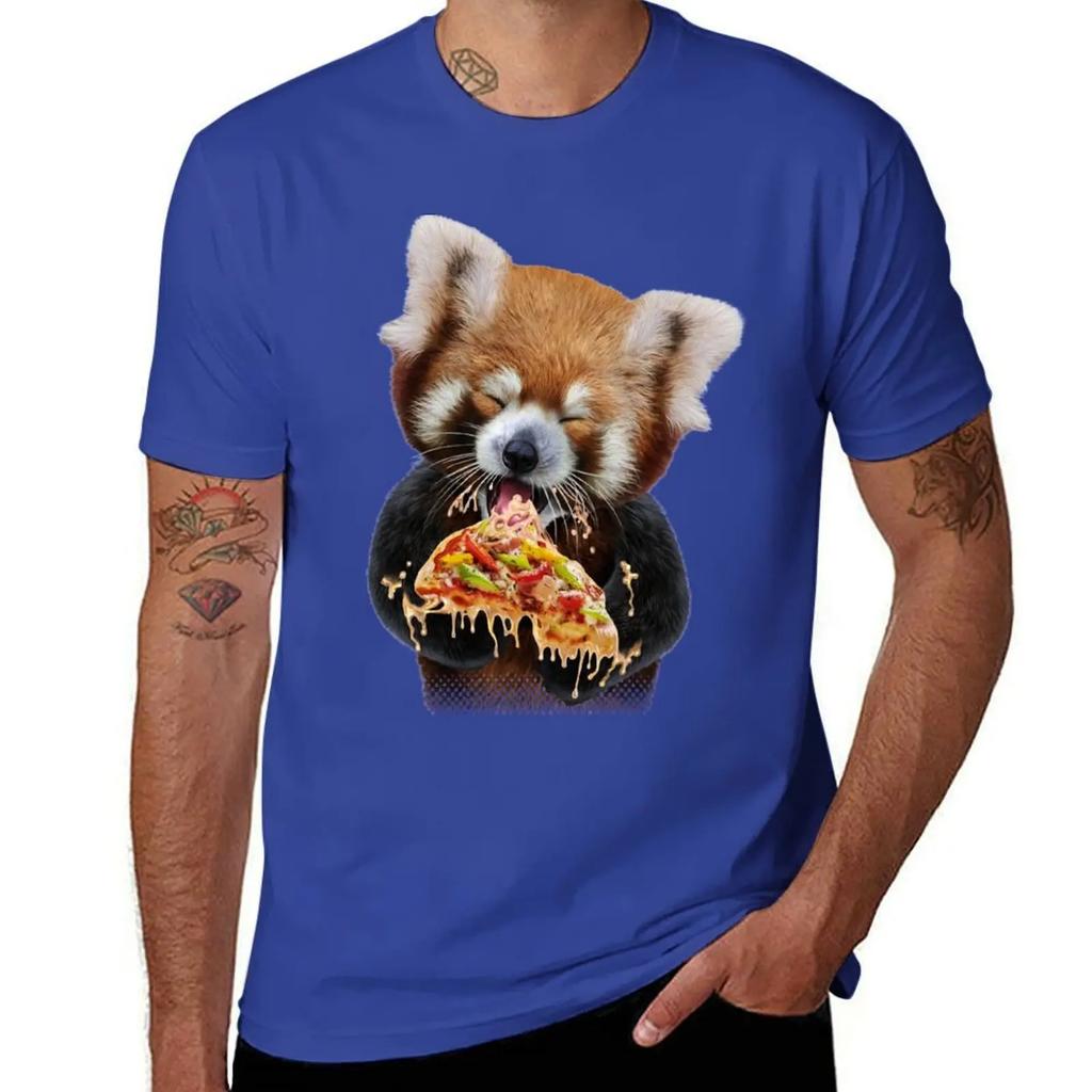 Red Panda Devouring Pizza T-Shirt Blouse korean fashion t shirt for men