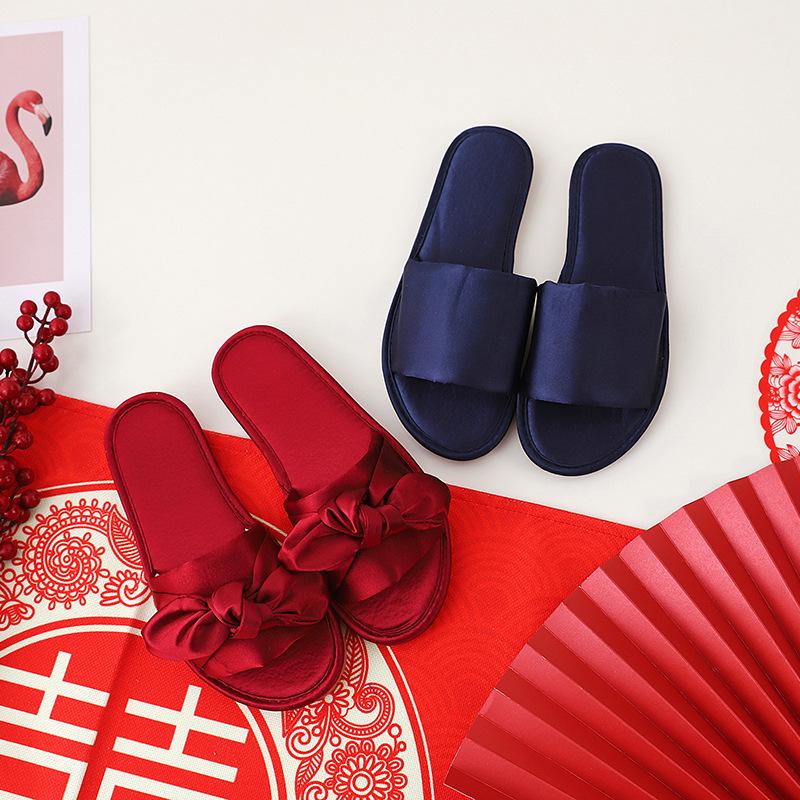 Wedding slippers female summer newlyweds festive red pair of dowry bridesmaids satin red wedding shoes male