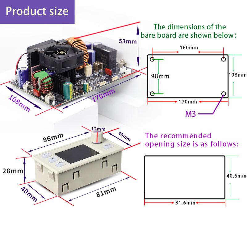 XY8050S CNC DC Buck Power Supply 4000W 50A Adjustable Stabilized Converter Module MPPT Solar Charging CV CC CW Rotate Screen