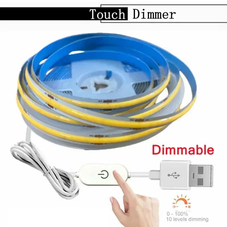Super Jasne USB DC 5V COB Taśma LED 1m 2m 3m 4m 5m Z Czujnikiem Machania Ręką/ Ściemnianym Przełącznikiem Dotykowym/ Przełącznikiem Wciskowym 320LEDs/m