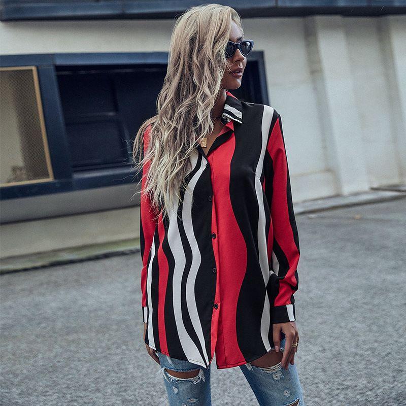 

Винтажный топ с длинным рукавом, красная полосатая рубашка, ретро топы, длинные рукава, полоски, женский Red L