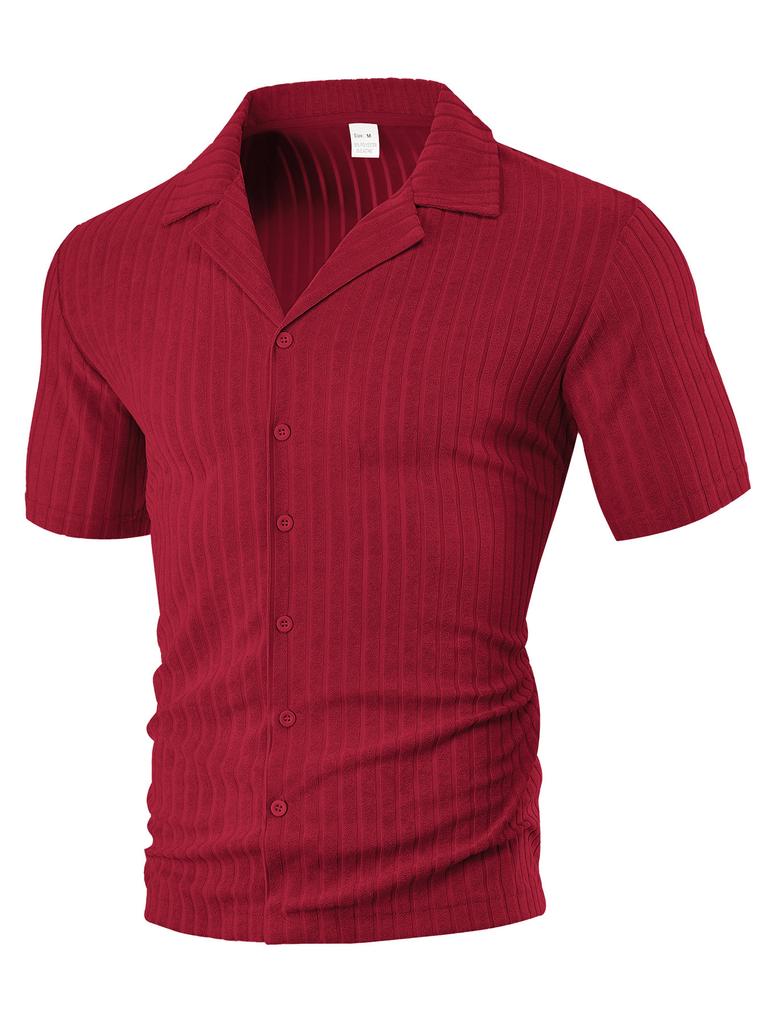 European Size Men's Clothing Summer Loose Casual Breathable Lapel Cardigan Solid Color Towel Jacquard Cloth Short-sleeved Men's Shirt
