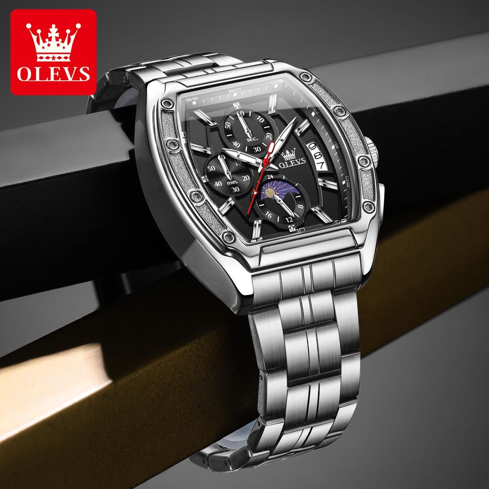 OLEVS Brand Watch Men's Business Quartz Watch Multi Functional Leather Strap 3661