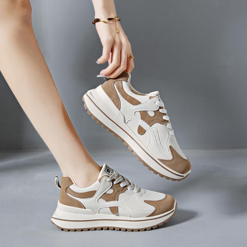 2026Autumn New Sports Shoes Women's Korean Version Fashionable Color Blocked Lace Up Single Shoe Thick Sole Casual Running Shoes