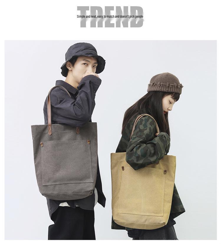 Unisex Retro Washed Canvas Shoulder Bag: Large Capacity, Korean Style, Versatile Harajuku Tote