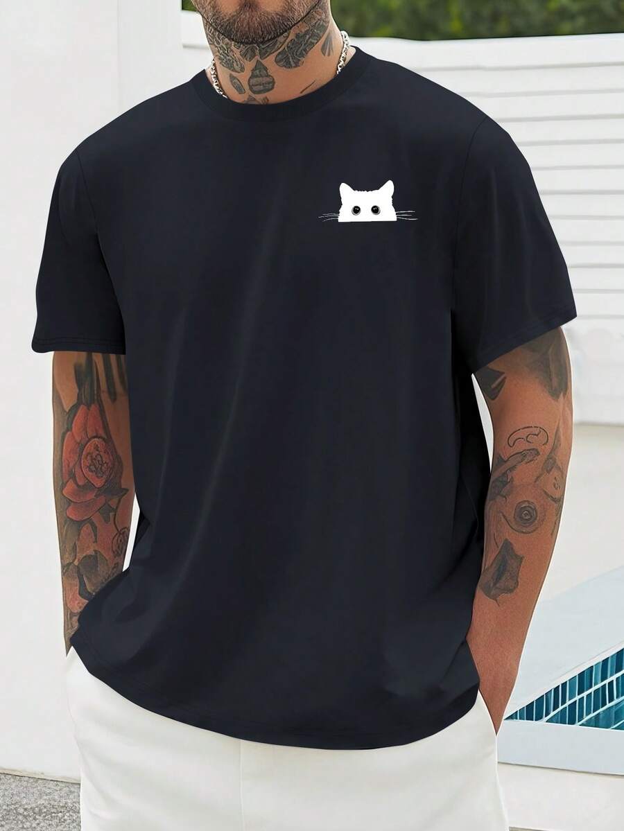 

Cat Peekaboo Cute Graphic Printing Casual Crew Neck T-Shirt For Unisex S