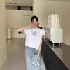 Ice Porcelain Retro Print Cotton Plus Size Women's Summer T-shirt - Loose, Short Sleeve, Round Neck.