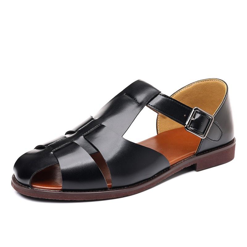 Classic Chunky Heel Roman Sandals Men Open Toe Shoes Breathable PU Rubber Sole Size 38-48