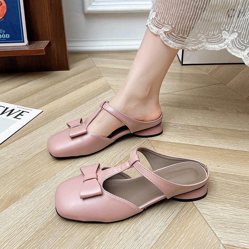 French imitation leather bag head and half slippers women's summer new square head slope heel thick heel low heel outer wear a pair of cool slippers