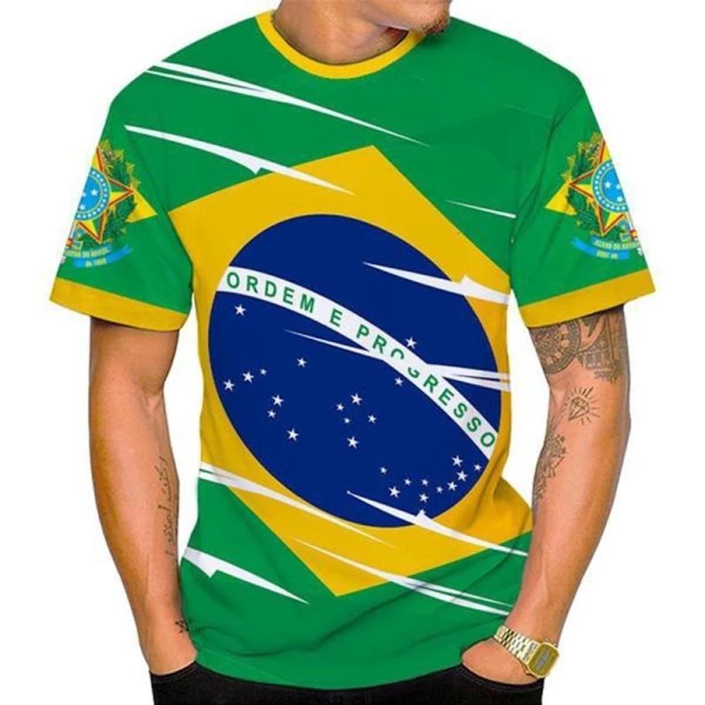 Pánské/Dámské Módní Tričko 3D Art Vlajka Brazílie / Státní Znak Ležérní Trička Krátký Rukáv Trička Kulatý Výstřih Sportovní Topy
