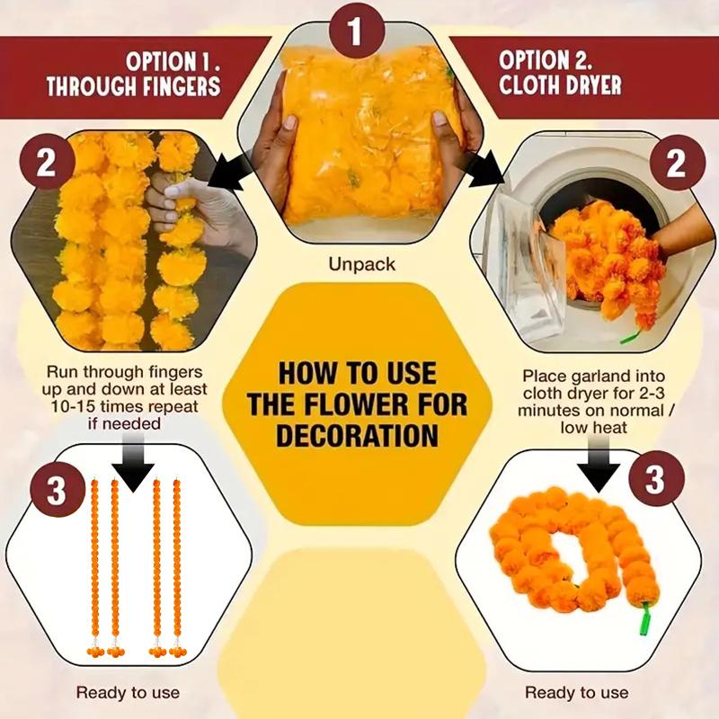 1PC Indian Weddings Halloween Yard Mexican Artificial Marigold Garland With Ball Tassels