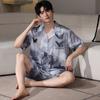 Ice silk pajamas men's summer 1011 new short-sleeved black high-end simulation silk summer loungewear set